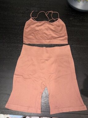 Gilly Hicks Dusty Rose Seamless Crop Top & High-Waist Biker Shorts Set